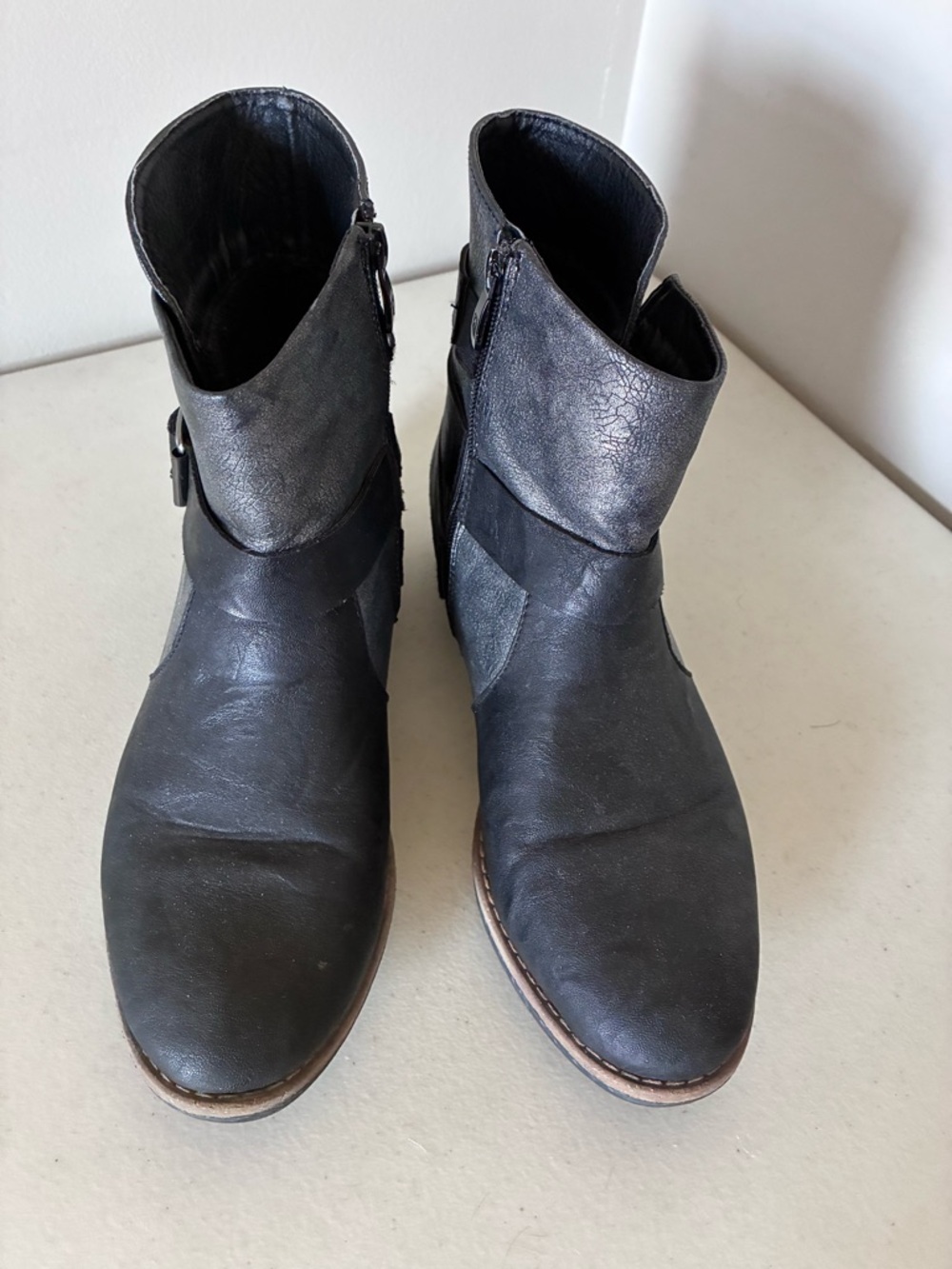 Patrizia Pepe Black Leather Ankle Booties with Buckle Accent